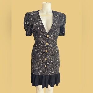 Vintage 80s/90s Black Floral Mini Dress – Chic & Unique